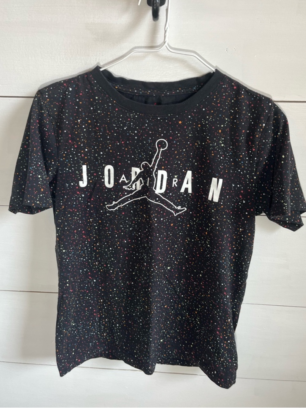 Air Jordan Black Tee with Multicolor Speckle and Red Jumpman